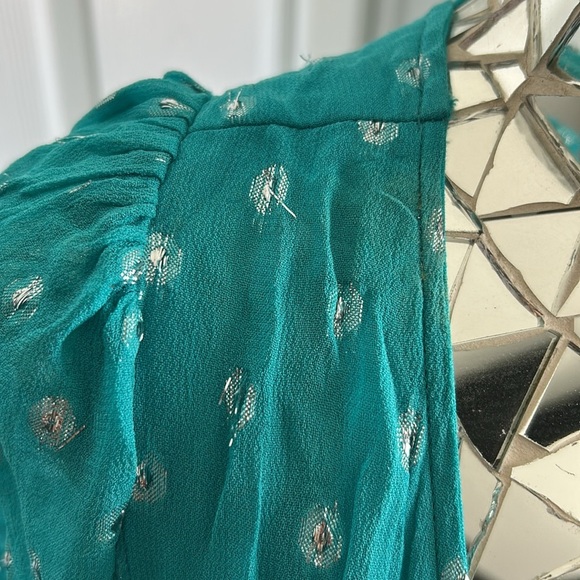 En Creme Silk Teal Long Sleeve Dress M - Picture 3 of 5